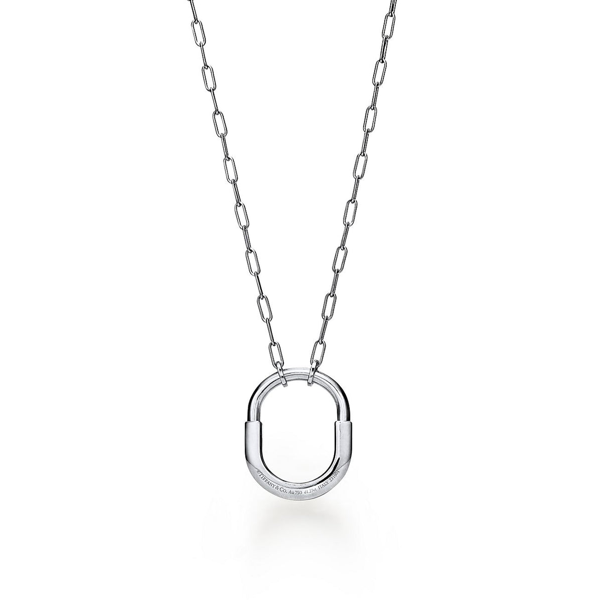 18K Tiffany Lock Pendant Pave Diamonds Necklace