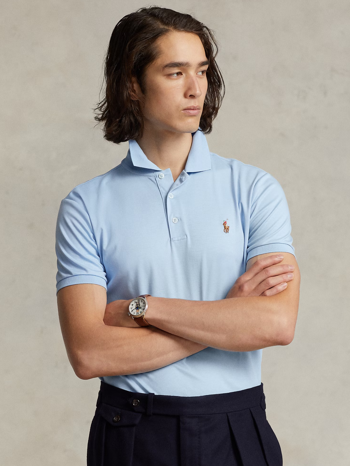 RALPH LAUREN Custom Slim Fit Soft Cotton Polo Shirt Office Blue