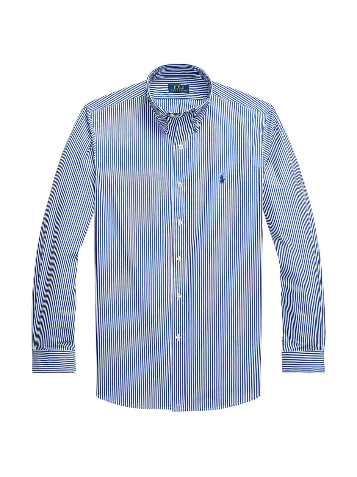 RALPH LAUREN Custom Fit Stretch Poplin Shirt Blue/White Bengal Stripe