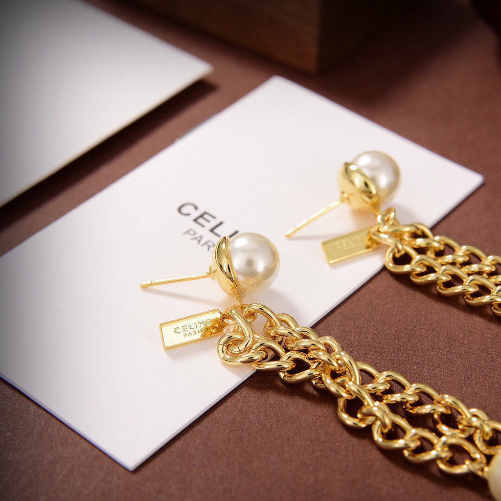 18K Celine Pearls Long Earrings