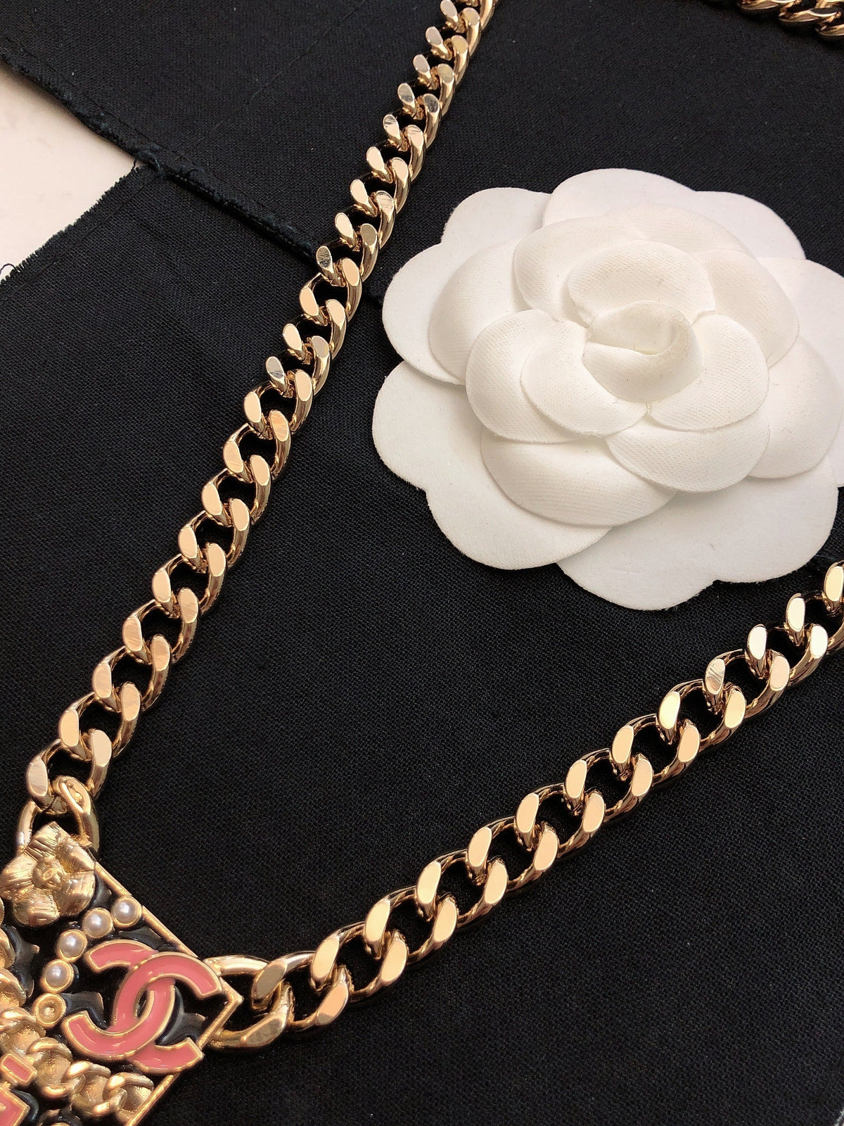 18K  Chanel Pink Logo Chain Necklace